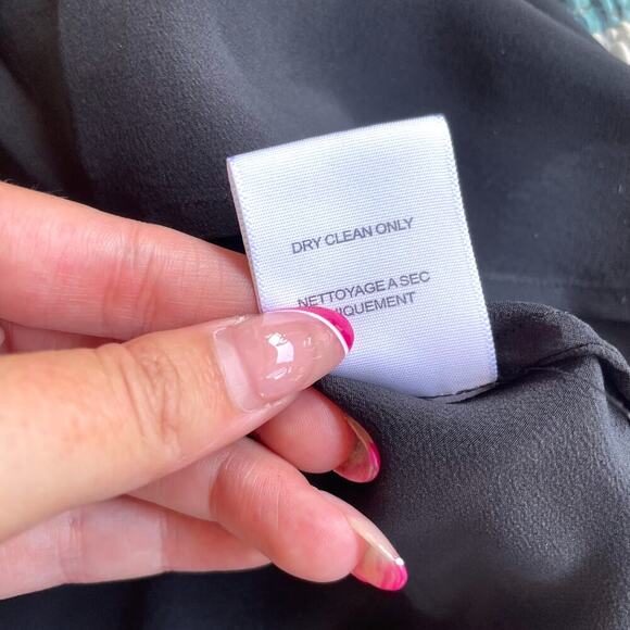 Joie 'Mystic' Black Silk Blouse - Contrast Trim V-Neck Long Sleeve Shirt - Picture 6 of 10